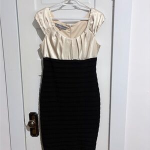 Maggy London Cream and Black Midi Dress